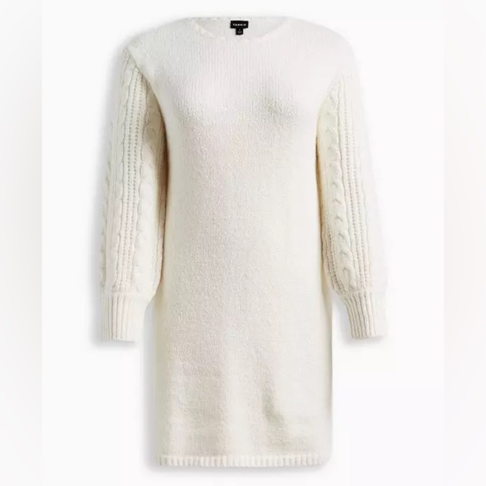 Torrid Ivory Mini Sweater Knit Blouson Cable Knit Sleeve Dress